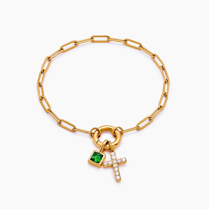 Paperclip cross charm bracelet in gold — Olivia Jewelry