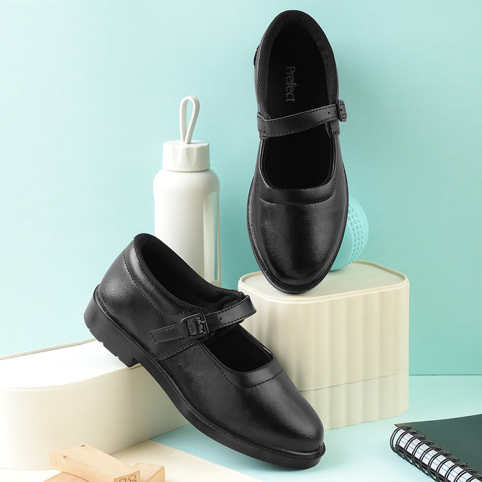 Prefect Black Ballerina Dress Shoes For Kids SKOOLGRLPU By Liberty