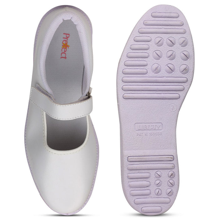 Prefect White Ballerina Uniform School Shoes For Kids NS/GIRL(V) By Liberty
