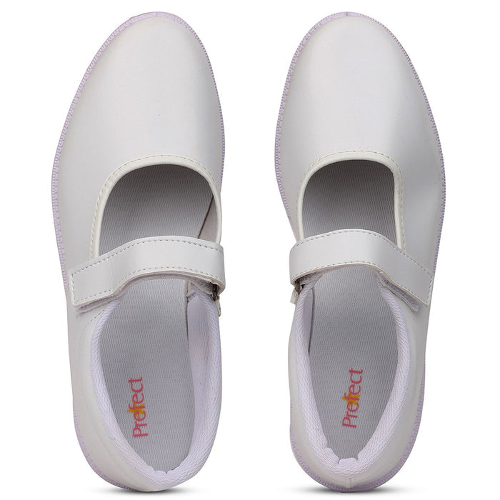 Prefect White Ballerina Uniform School Shoes For Kids NS/GIRL(V) By Liberty