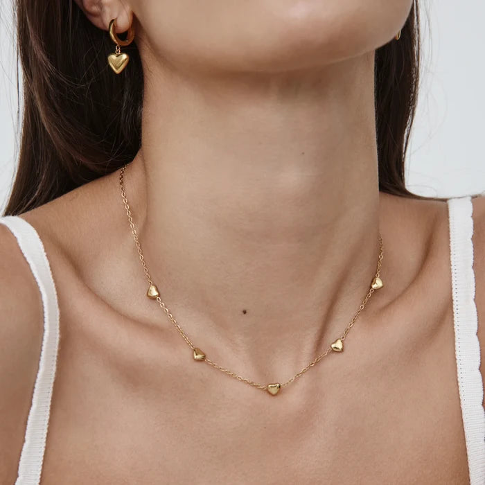 Puffed Heart Station Necklace