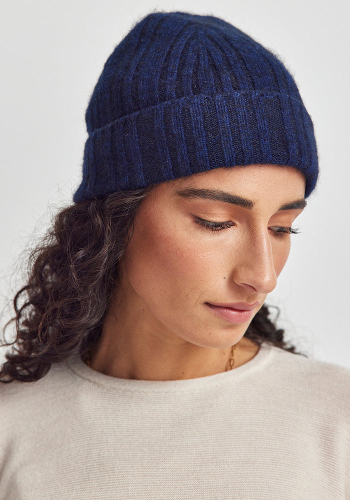 Rib Beanie - Zephyr/Dark Navy