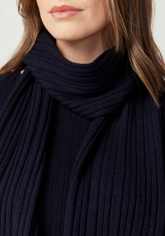 Rib Merino Scarf - Deep Blue