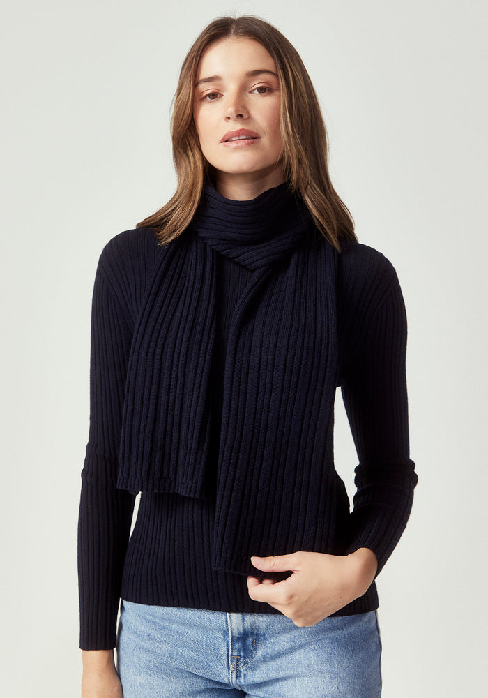 Rib Merino Scarf - Deep Blue