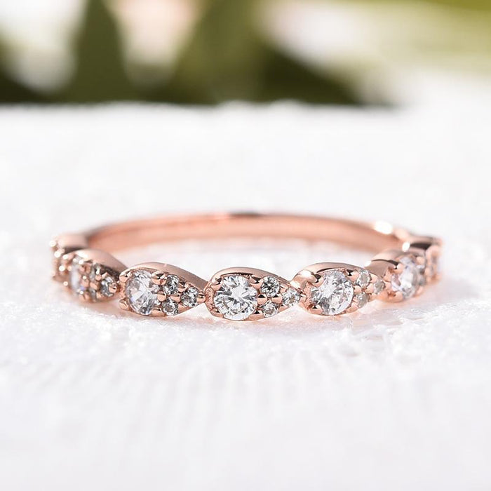 Rose Golden Tone Half Eternity Stackable Wedding Band