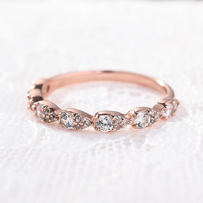Rose Golden Tone Half Eternity Stackable Wedding Band