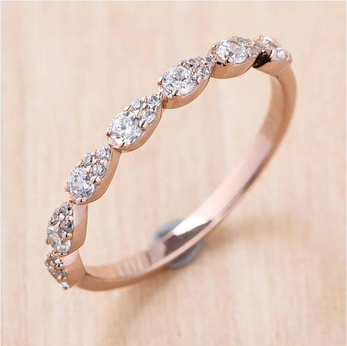 Rose Golden Tone Half Eternity Stackable Wedding Band