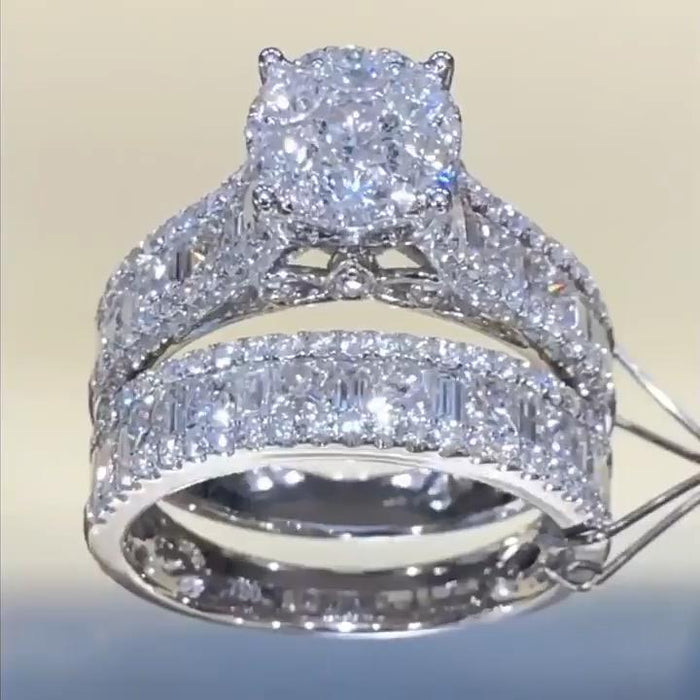 Round Cut Sterling Silver Ring Set