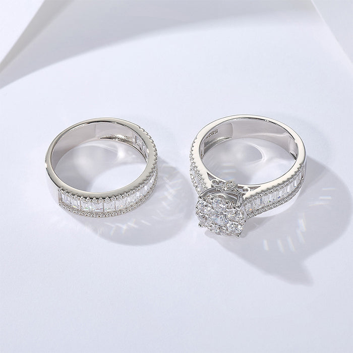 Round Cut Sterling Silver Ring Set