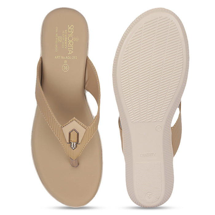 Senorita AGL-213 Beige Casual Slip on Slippers for Women by Liberty