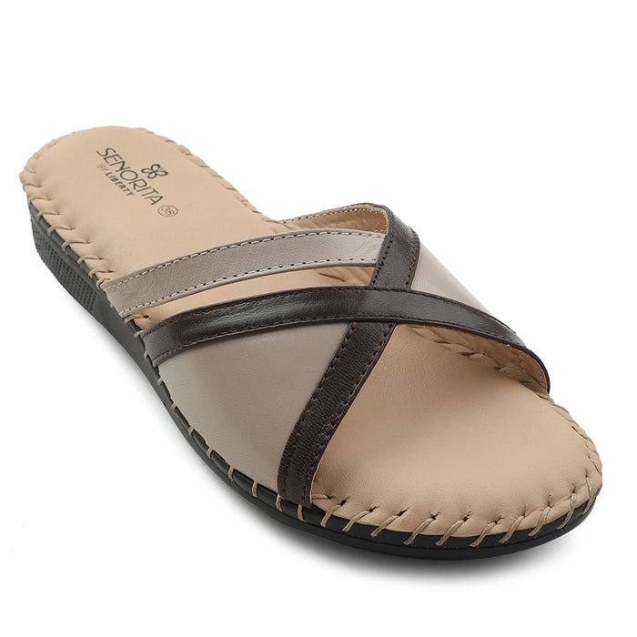 Senorita Beige Casual Flat Sandal For Women AGL-126P By Liberty