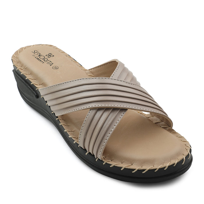 Senorita Beige Casual Wedge Heel Sandal For Women AGL-127P By Liberty