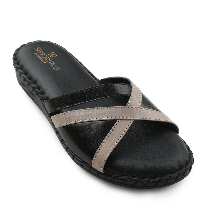 Senorita Black Casual Flat Sandal For Women AGL-126P By Liberty