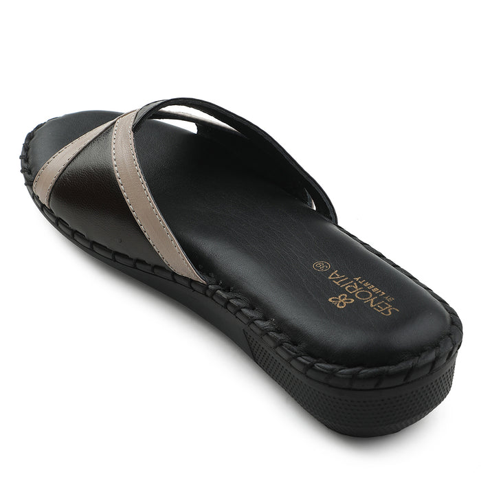 Senorita Black Casual Flat Sandal For Women AGL-126P By Liberty