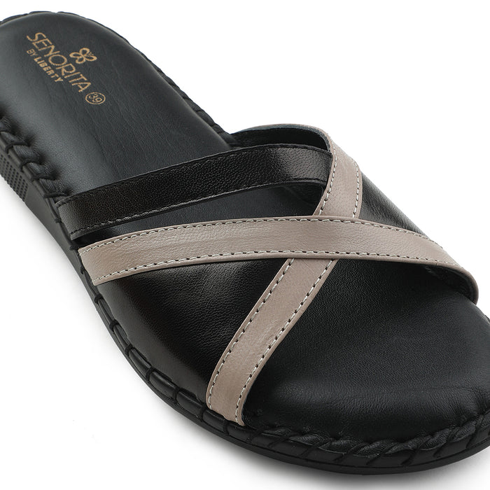 Senorita Black Casual Flat Sandal For Women AGL-126P By Liberty