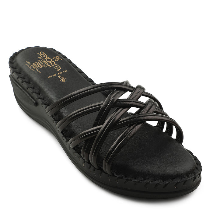Senorita Black Casual Wedge Heel Sandal For Women AGL-122P By Liberty