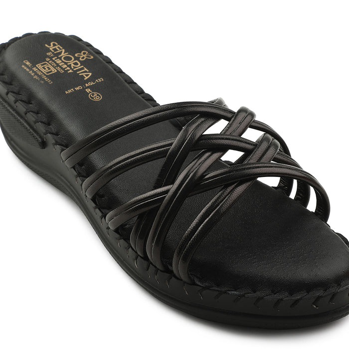 Senorita Black Casual Wedge Heel Sandal For Women AGL-122P By Liberty