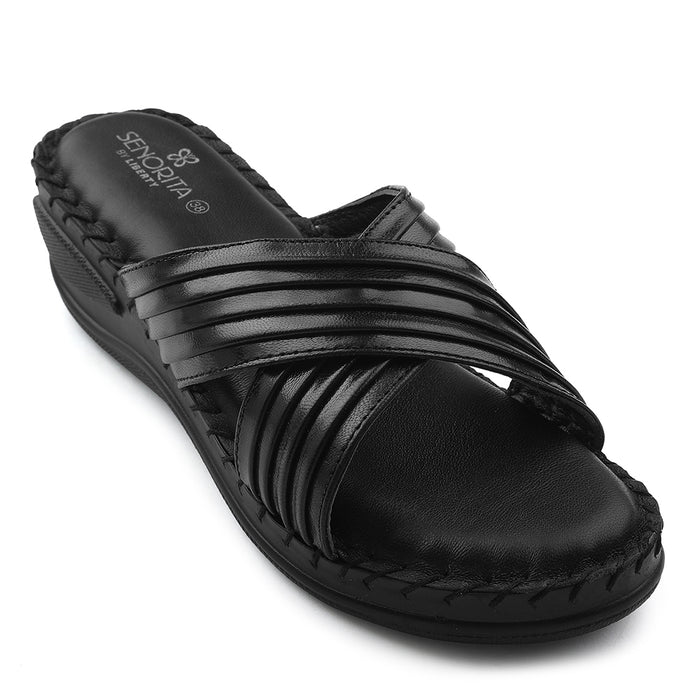 Senorita Black Casual Wedge Heel Sandal For Women AGL-127P By Liberty