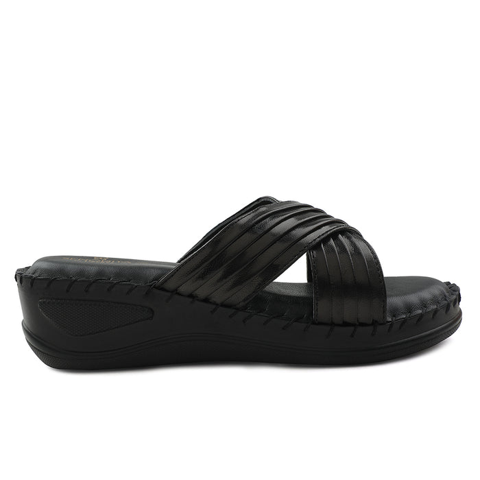 Senorita Black Casual Wedge Heel Sandal For Women AGL-127P By Liberty