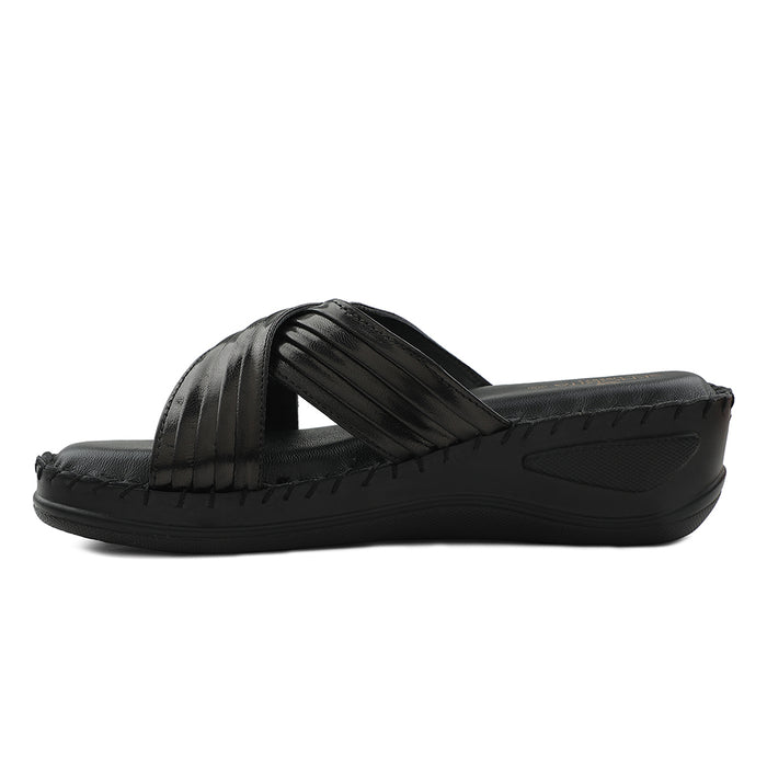 Senorita Black Casual Wedge Heel Sandal For Women AGL-127P By Liberty