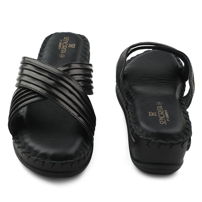 Senorita Black Casual Wedge Heel Sandal For Women AGL-127P By Liberty