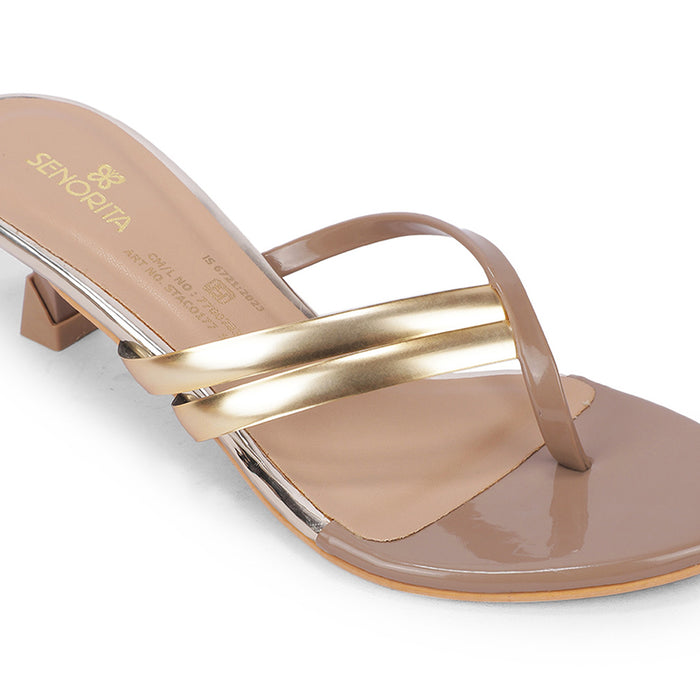 Senorita Golden Casual Block Heel Sandal For Women STACO177 By Liberty