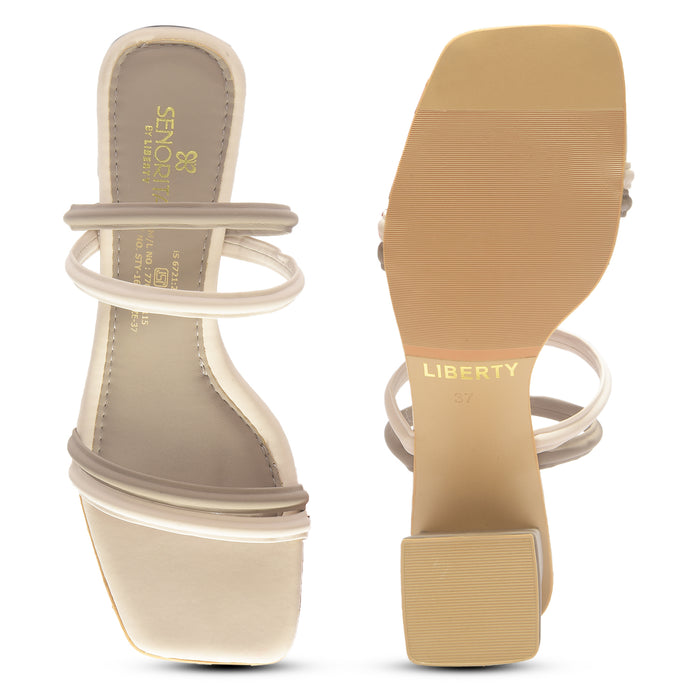 Senorita STY-162E Beige Casual Heeled Slippers for Women by Liberty