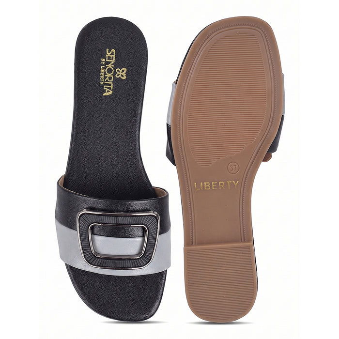 Senorita STY-172E Black Casual Slip on Slippers for Women by Liberty