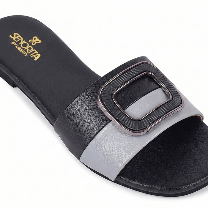 Senorita STY-172E Black Casual Slip on Slippers for Women by Liberty