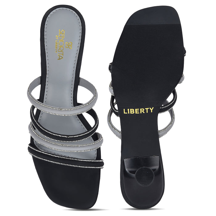 Senorita Sty 180E Black Casual Heeled Slippers For Women By Liberty