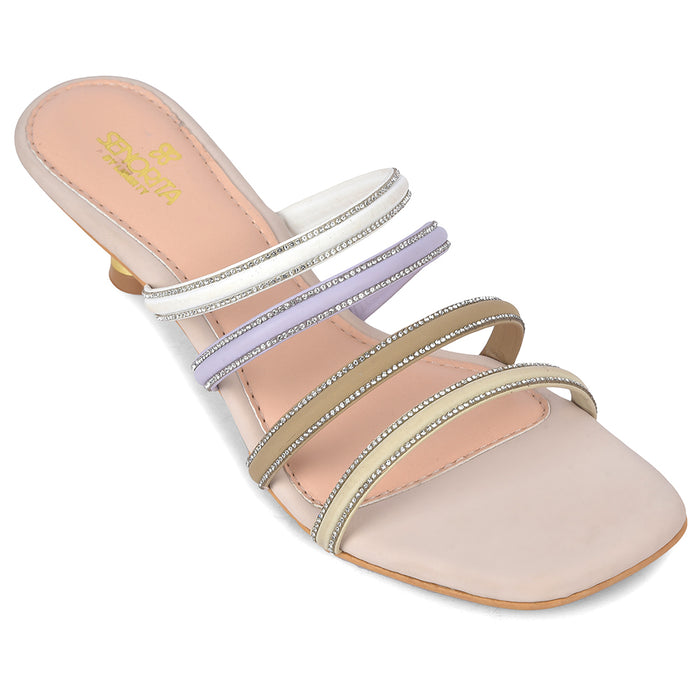Senorita Sty 180E Cream Casual Heeled Slippers For Women By Liberty