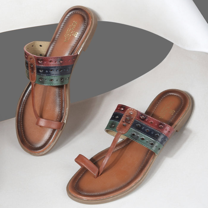 Senorita Tan Ethnic Toe Ring Slippers For Women LAX-5 By Liberty