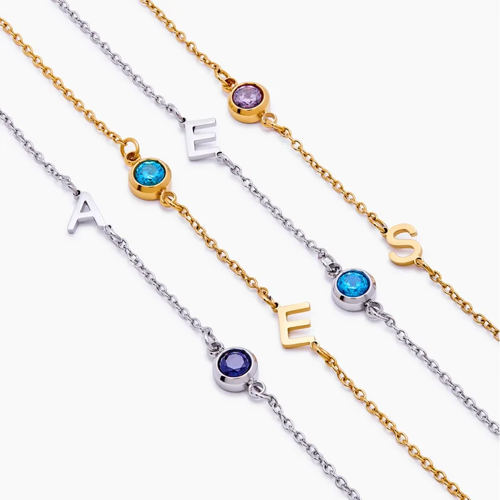 Personalised initial and birthstone bracelet — Olivia Jewelry