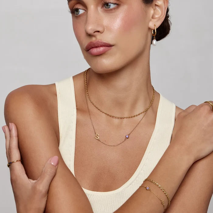 Side-Set Initial Birthstone Necklace