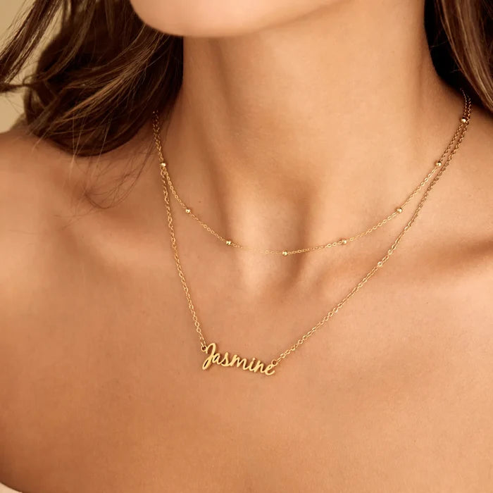Signature name necklace lifestyle — Olivia Jewelry