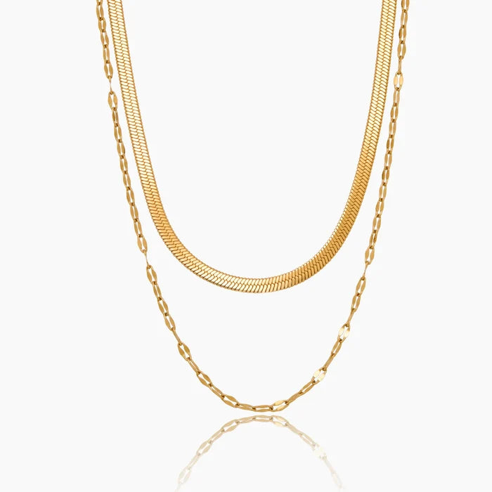 Snake & Sequin Chain Layered Necklace