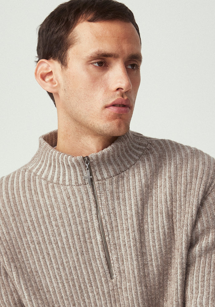 Tanner Half Zip - Totara/Ecru