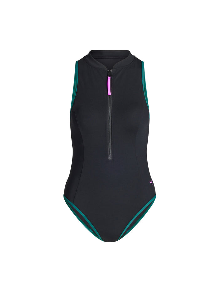 Puma X Modibodi Swimwear Zip Front One Piece Super Black Orchid